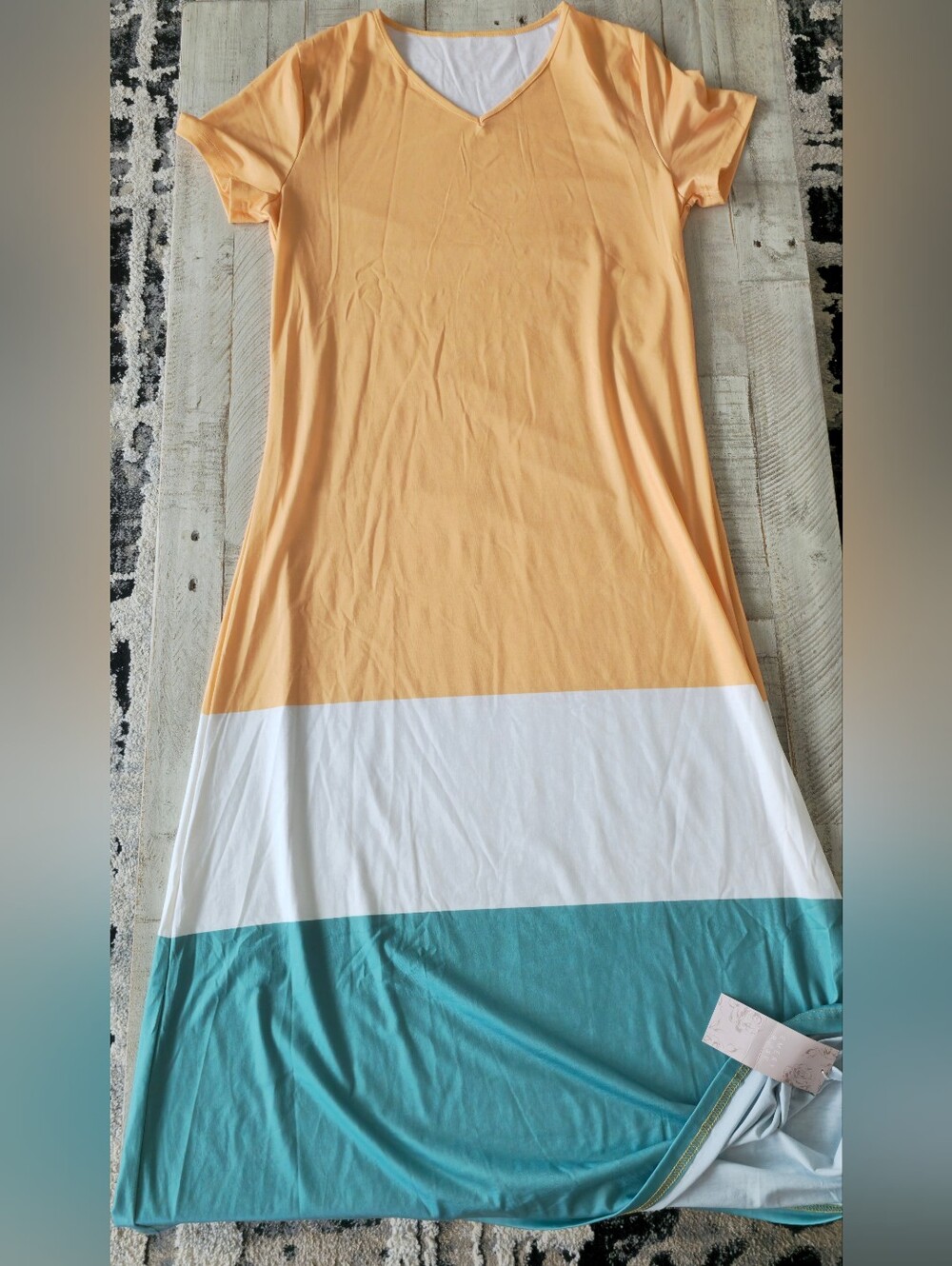 Colorblock Maxi Dress in Yellow, White & Teal